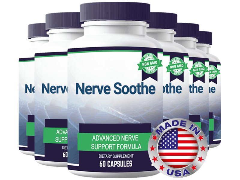 Nerve Soothe dietary supplement bottles, made in the USA